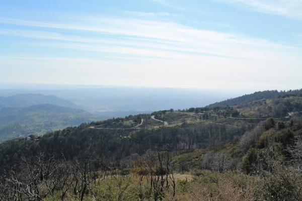 View from the top of the mountain. Palomar Road snakes into the valley in the foreground.